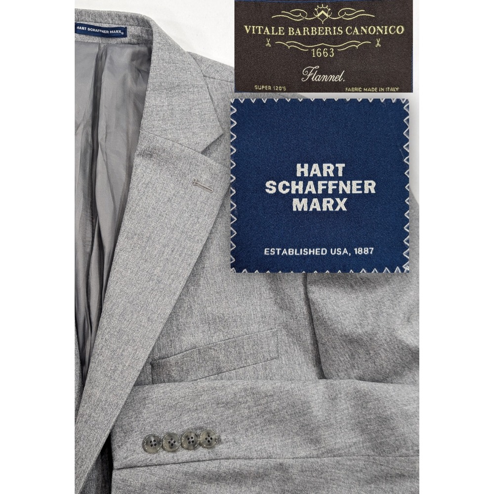 Hart Schaffner Marx Vitale Barberis Canonico Flannel Chicago Fit Gray 46L 48"